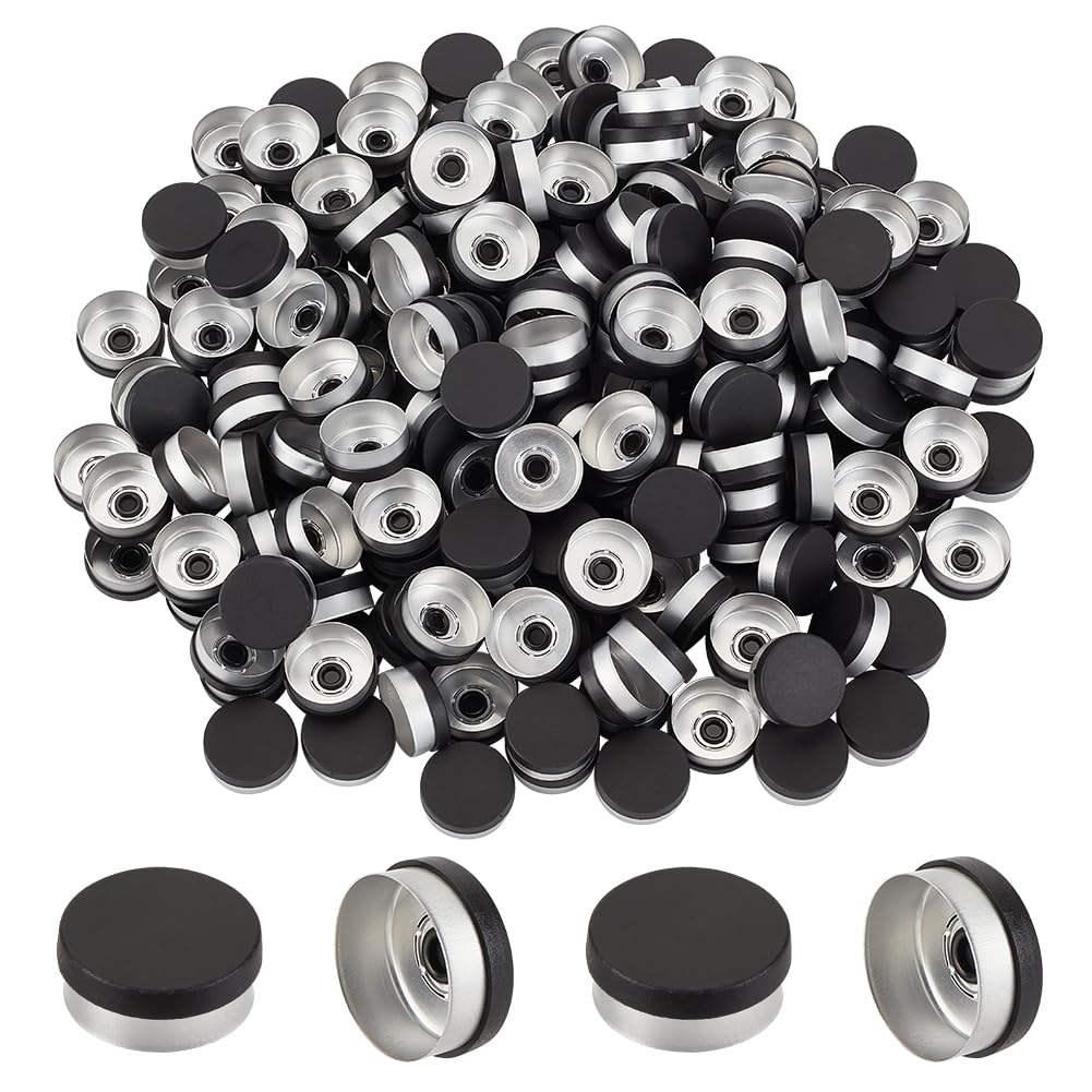 OLYCRAFT 200pcs 19.5mm Plastic Aluminum Flip Caps Black Flip Top Caps and Stoppers Flat Round Aluminum Alloy Cap Black Flip Top Caps for Lab Sample Glass Vial Repalcement