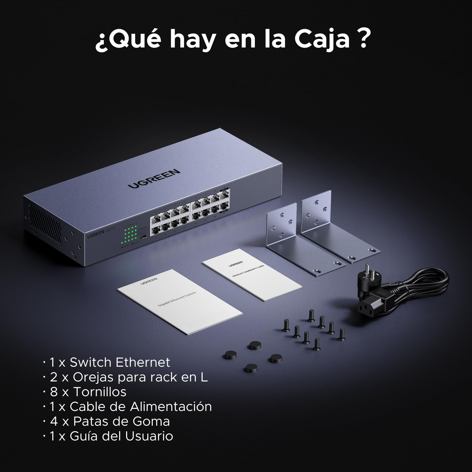 UGREEN Switch Ethernet Gigabit 16 Puertos Montaje en Sobremesa o Pared | Ethernet 1000Mbps Hub Red LAN Splitter para Oficina y Hogar Multipuerto RJ45 Compatible con PC TV Impresora Cámara Router