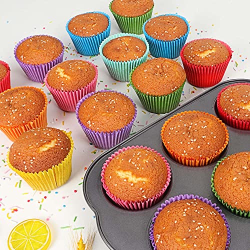 Image of Gifbera Bright Rainbow Jumbo Cupcake Liners Large Colorful Baking Cups | 400-Count, Greaseproof Muffin Liners Add Solid Colorful Cheer to Cupcakes & Muffins and Oven-Safe Paper for Baking