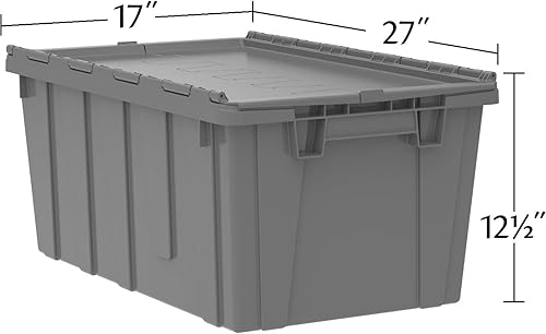 Miniatura 4 de Buckhorn AR271712020202000 - Contenedor industrial apilable de plástico con tapa con bisagras, 27 pulgadas de largo x 17 pulgadas de ancho x 12