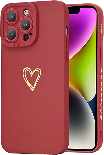 IAIYOXI Funda compatible con iPhone 13 Pro Max para mujer, para iPhone 13 Pro Max de 6.7 pulgadas, funda protectora de lujo de bronce con corazón,