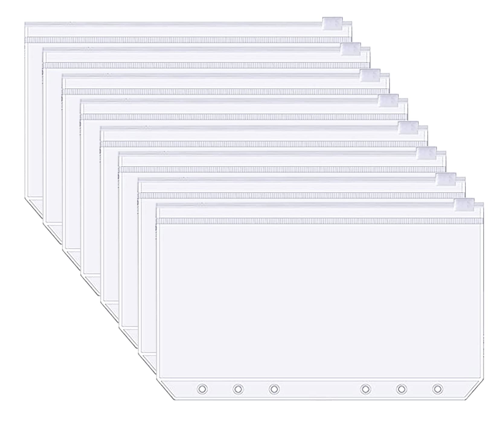 Photo 1 of A6 Binder Pockets with 6 Holes for Budget Binder, Zipper Envelopes for Money Budget Organizer, Waterproof PVC Clear Document Pouch Filing Bags (8) 2 PACK