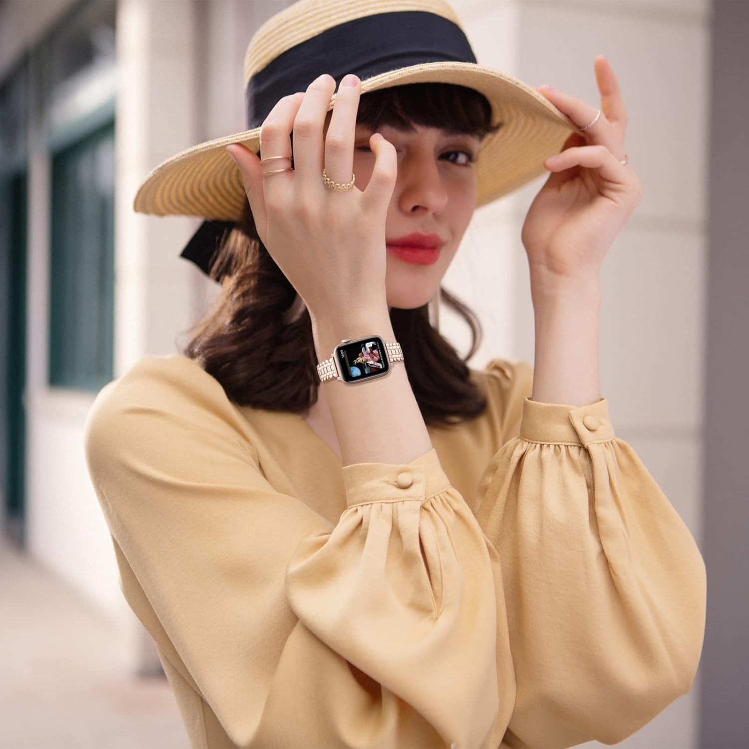 Watch Bands Compatible with Apple Watch Band 38mm 40mm 41mm 42mm 44mm 45mm Iwatch SE Series 8/7/6/5/4/3/2/1 Women Dressy Jewelry Stainless Steel Wristband Chain Strap Link