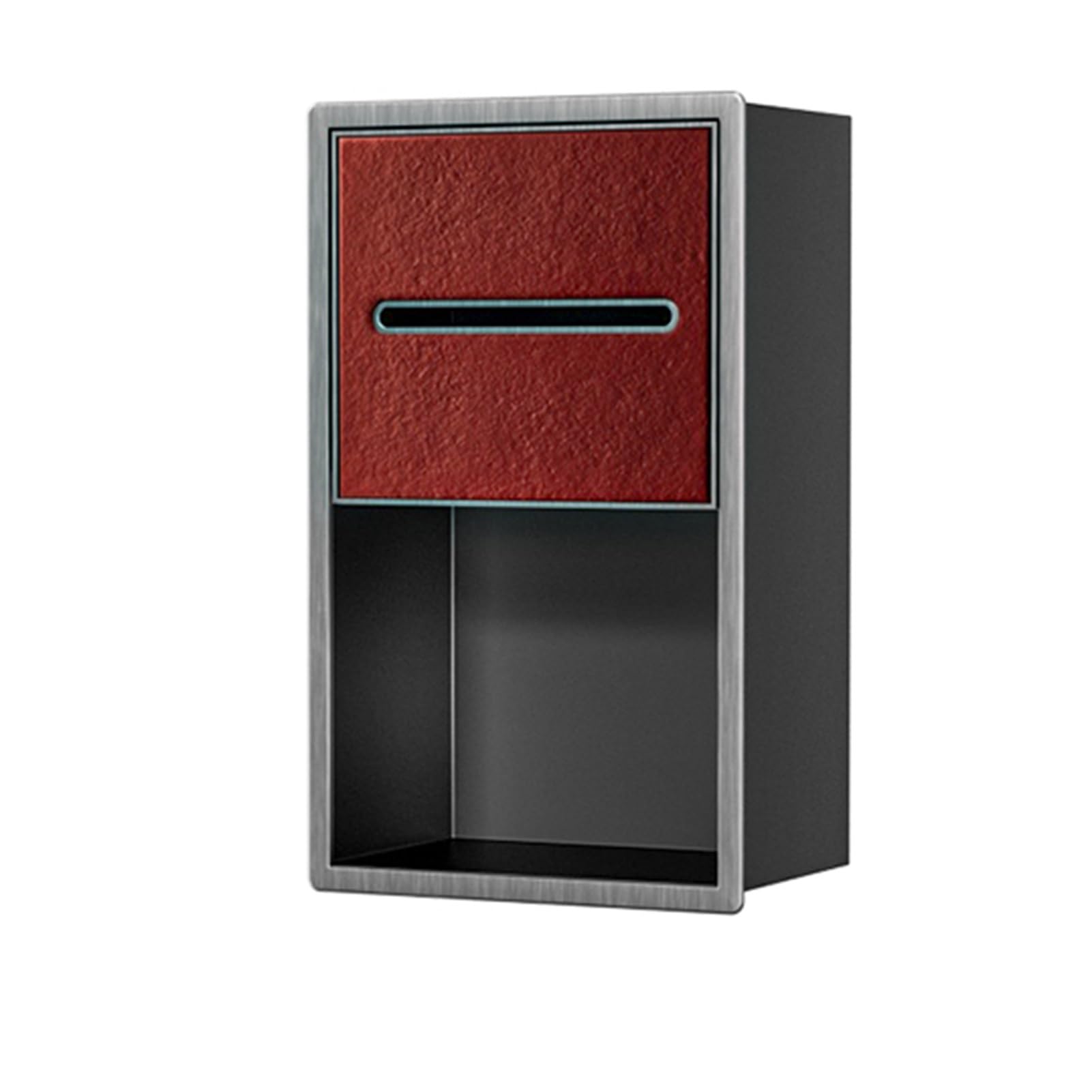 Dispensador de papel higiénico con nicho empotrado en la pared, no requiere azulejos para almacenamiento, soporte de papel higiénico de acero inoxidable con estante, Gray Frame+red-20x33x12.5cm