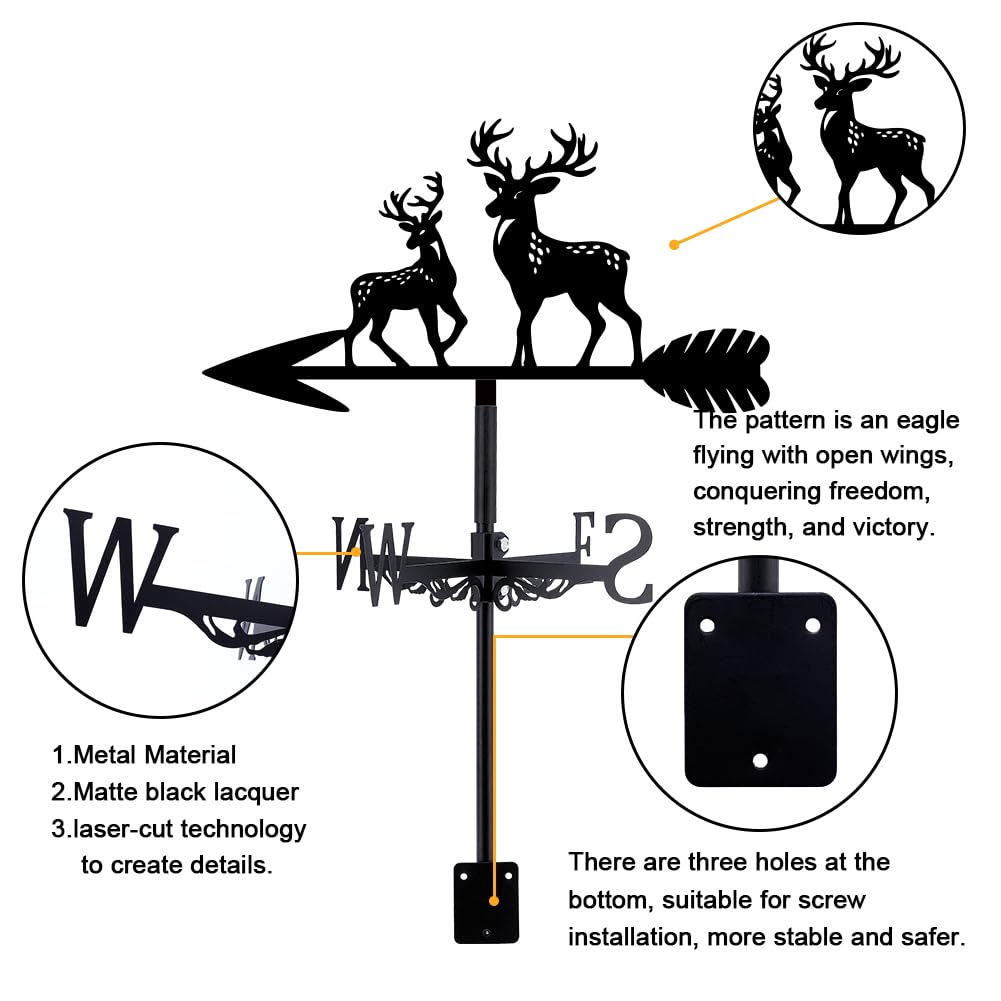 SUPERDANT Girouette de Jardin Exterieur en Cerf Sika Girouette en Cerf Sika Girouettes en Métal Outil de Mesure du Vent Décoratif pour Deco Jardin Exterieur de Direction du Vent