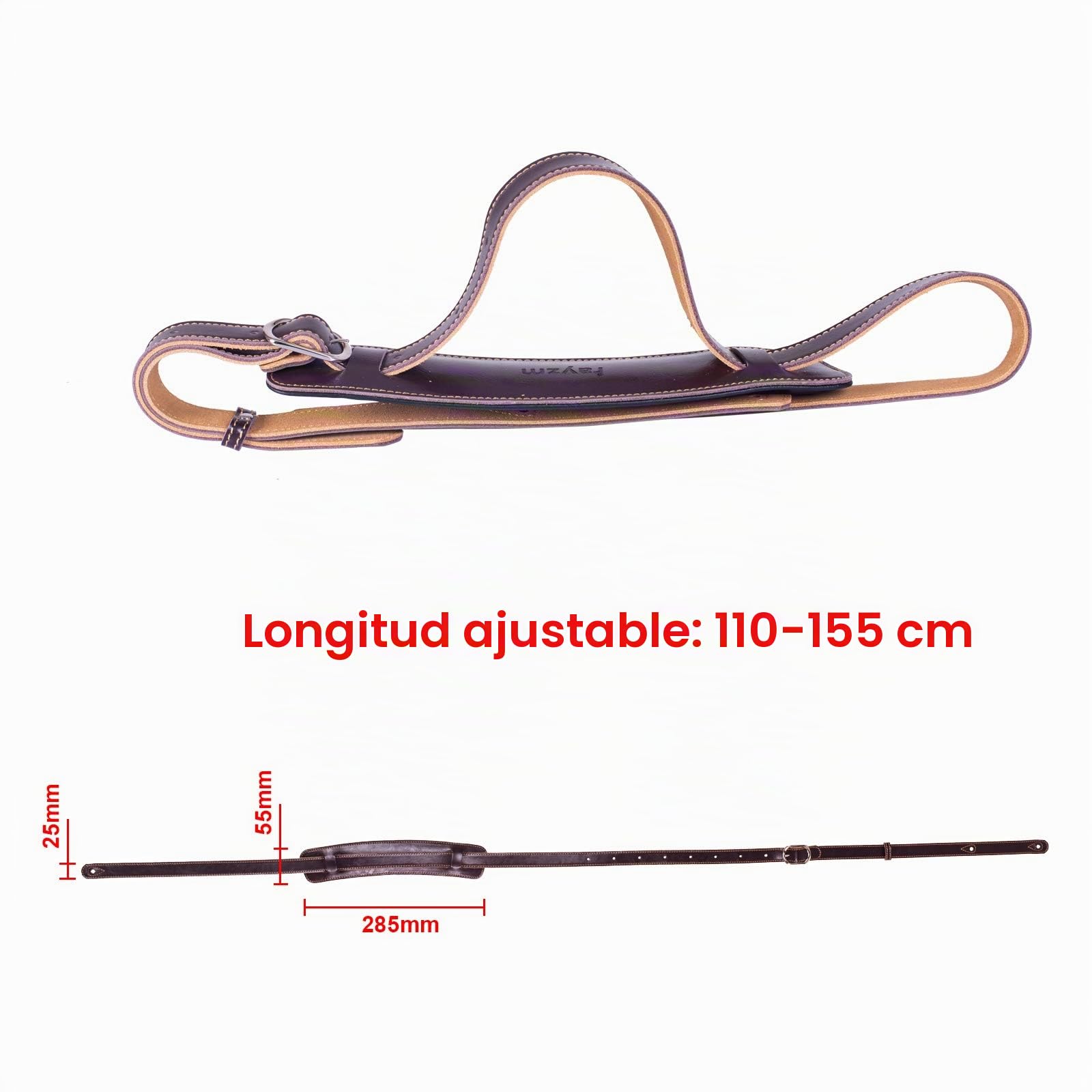 Rayzm Correa para Guitarra/Correa para Bajo, Cintura de Cuero de Calidad para Guitarra Acústica/Eléctrica/Bajo, Longitud Ajustable (Marrón)