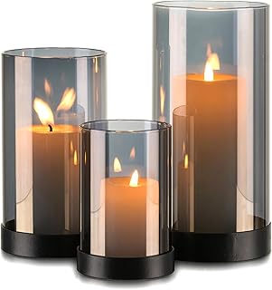 Candeldo Lantern, glass cylinder, lantern, set of 3, outdoor black metal candle holder, decorative table, living room, garden vase, modern lanterns, outdoor and indoor tea light