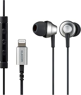 エレコム ステレオイヤホン カナル型 Lightning ライトニング マイク付 Fast Music LFS12C φ10.0mm 高耐久ケーブル シルバー EHP-LFS12CMSV 1.2m