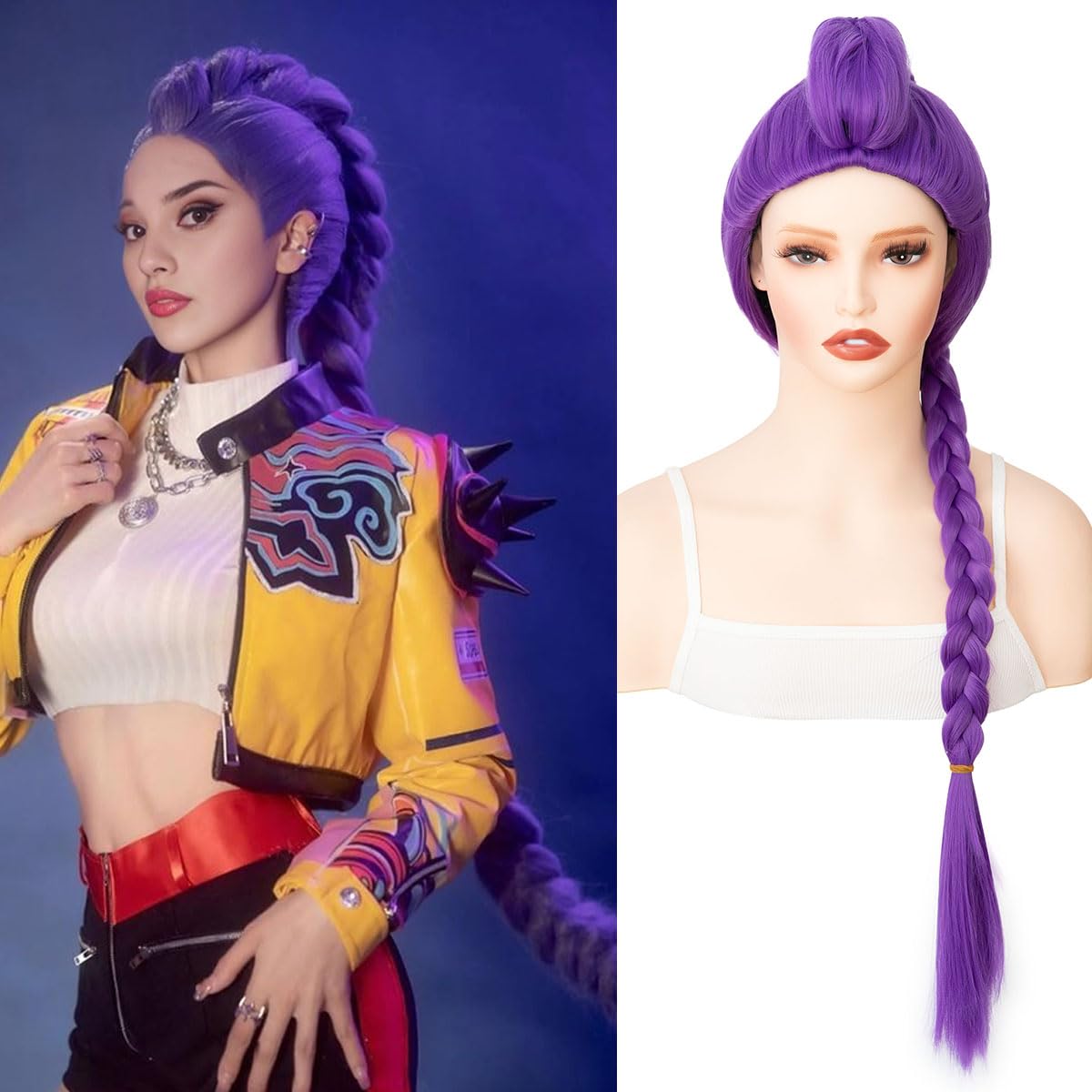 Yamel Long Purple Braided Wig Heat Resistant 100 cm Adjustable Fit Cosplay Wig for Women Halloween Costume