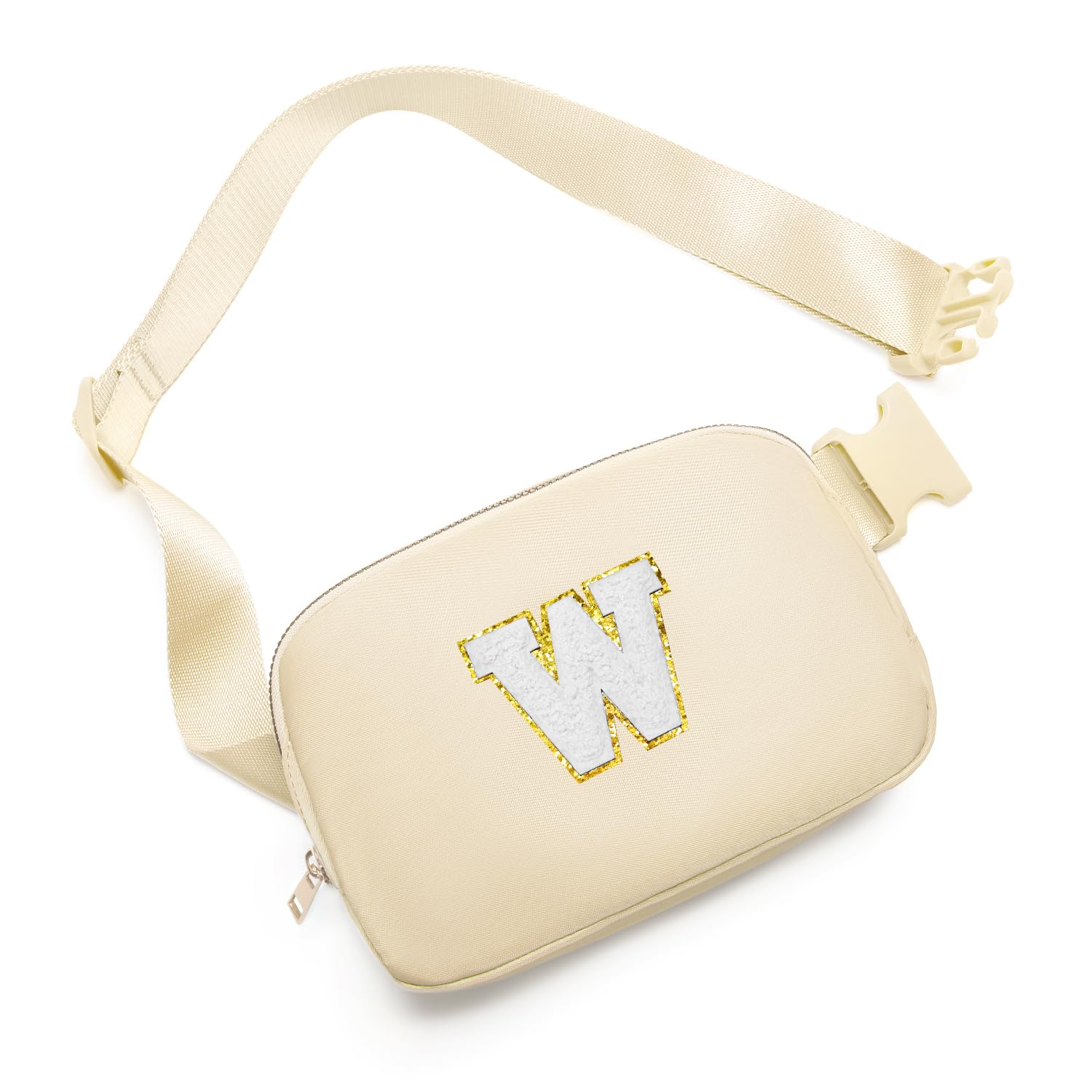 Gitus Birthday Gifts for 8 9 10 11 12 13 Year Old Girls Personalized Fanny Pack Crossbody Bags with Initial Letter Patch Belt Bag for Teen Girls Cute Trendy Stuff Travel Essentials (Beige-W)