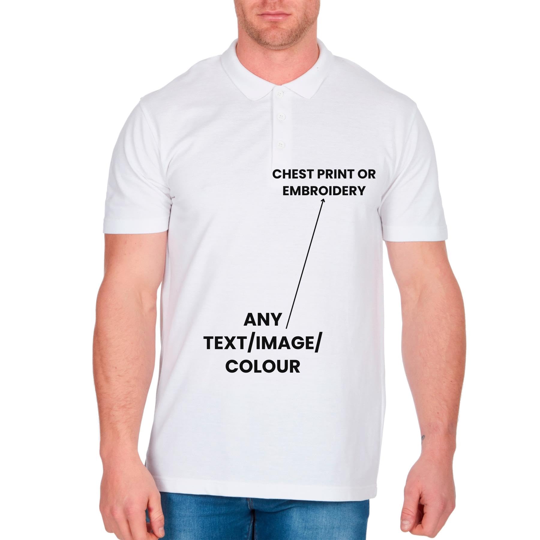 Personalised Mens Polo Shirt Short Sleeve Top Plain T Shirt Casual Work Golf Tee Pique Basic (White, XL)