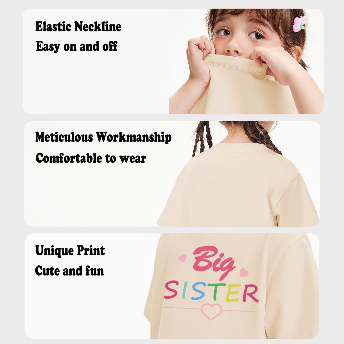 Biggest/Bigger/Big Sister Shirt for Toddler Girls Cotton Short Sleeve Tshirts Announcement Outfits 2-10 Years - Image 5