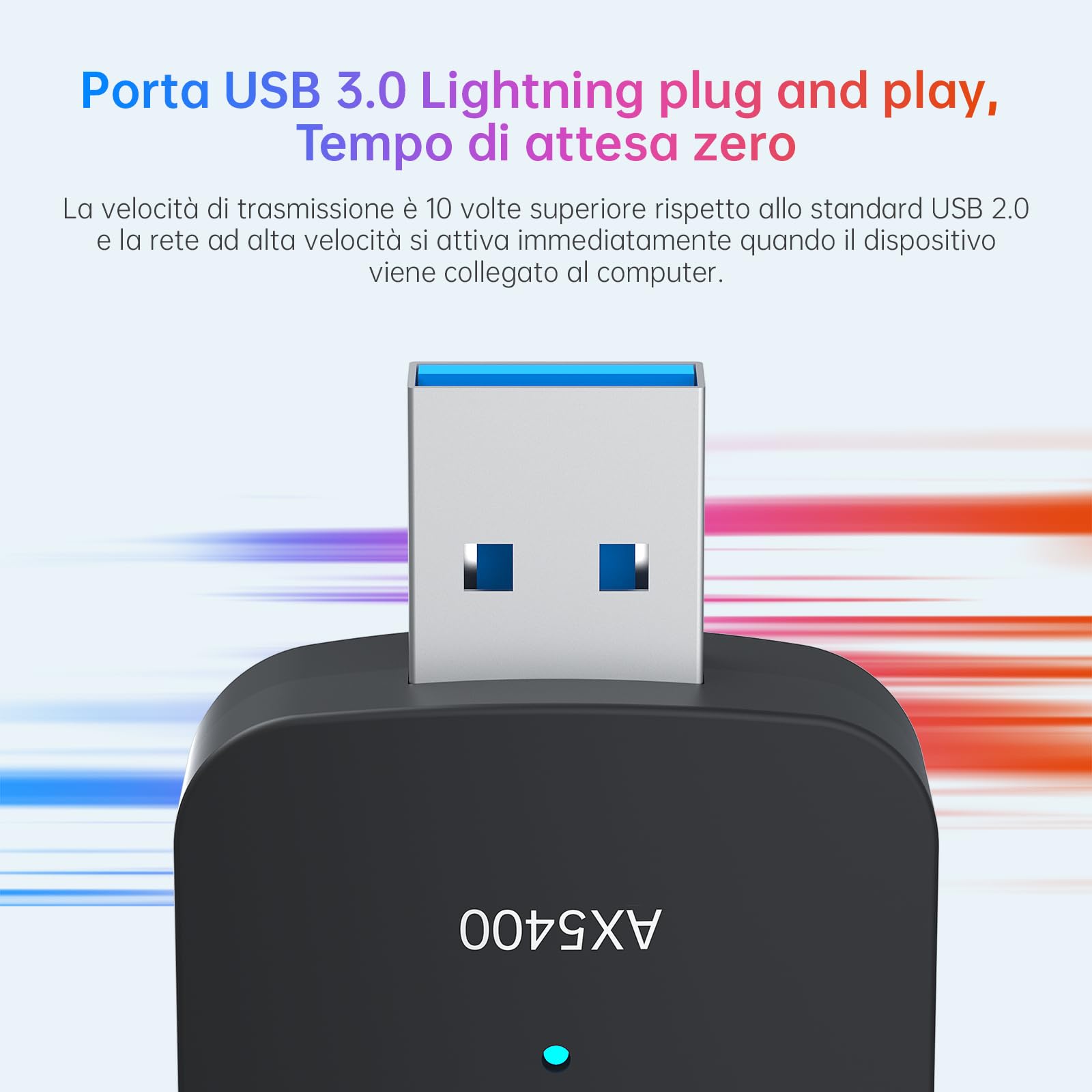 AXE5400 Chiavetta WiFi per PC Fisso, USB WiFi 6E con 2×6dBi Antennas, Potente Tri-Band 2,4/5/6GHz, Adattatore WiFi Supporta Windows 11/10, USB3.0, OFDMA, MU-Mimo, WPA3, Driver Integrato Semplice