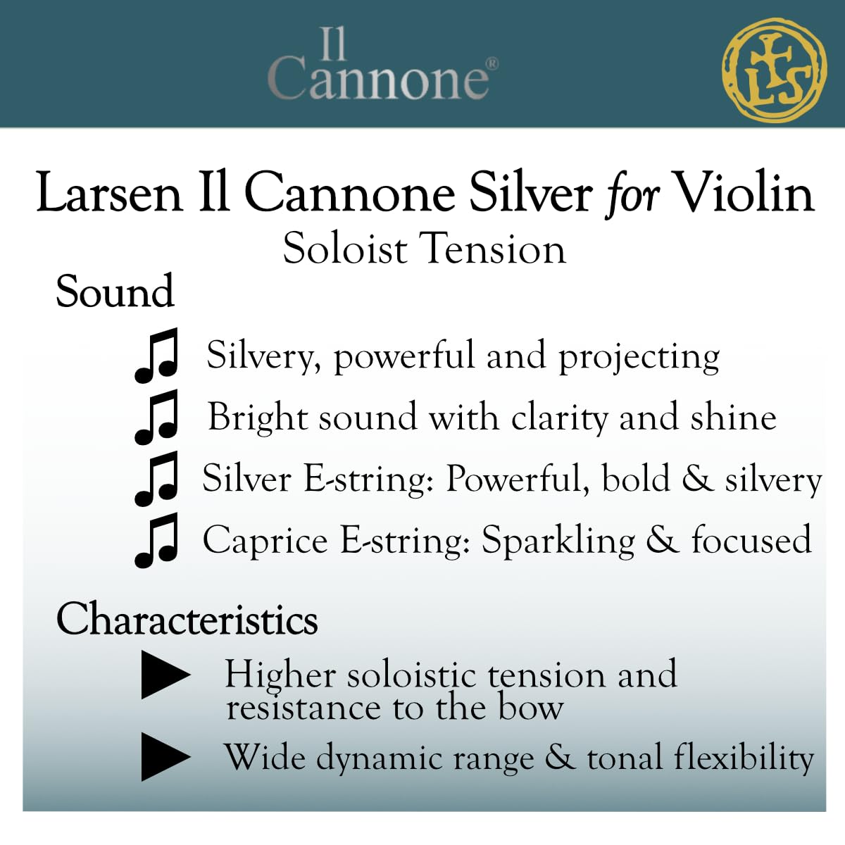LARSEN STRINGS - Cuerdas para violín 4/4 - Il Cannone Silver - Set