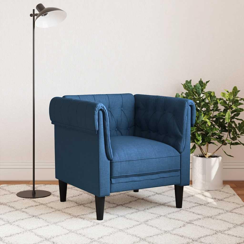 Poltrona Chesterfield in tessuto blu, con imbottitura in schiuma, 78,5 x 74,5 x 74,5 cm, comoda poltrona lounge per soggiorno e camera degli ospiti, per rilassarsi e sedersi