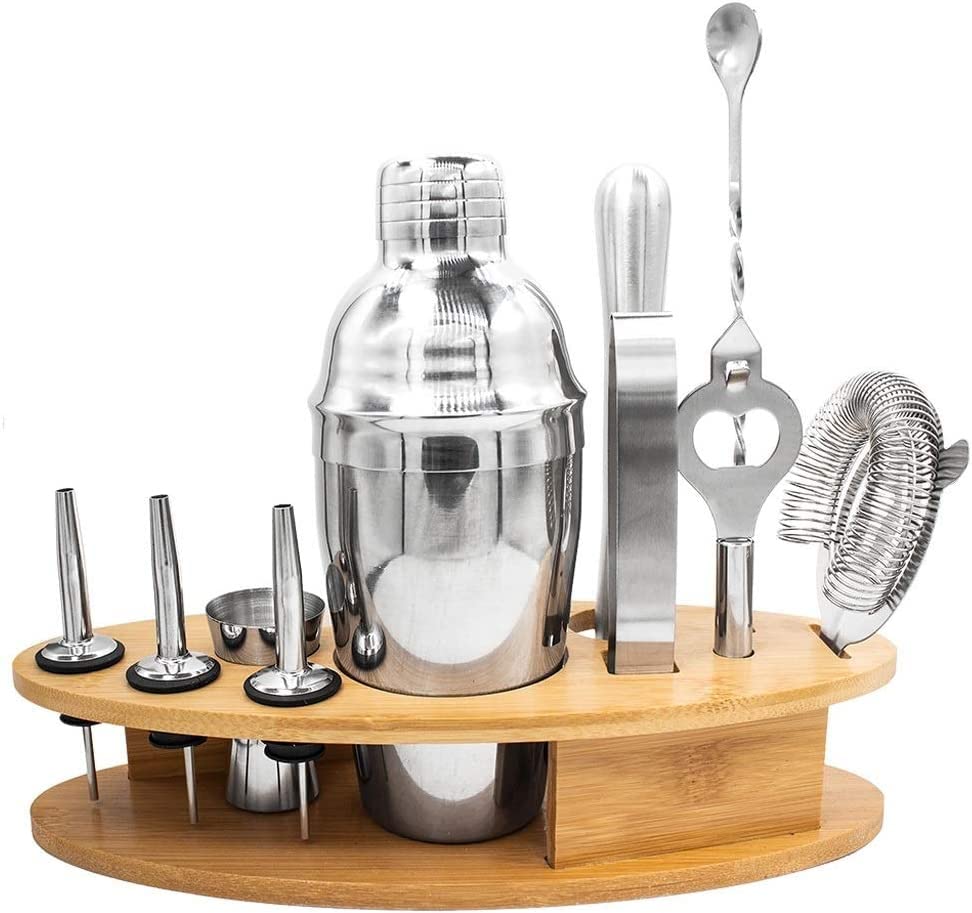 Set coctelera inoxidable 11 piezas con base bambú miniatura 1