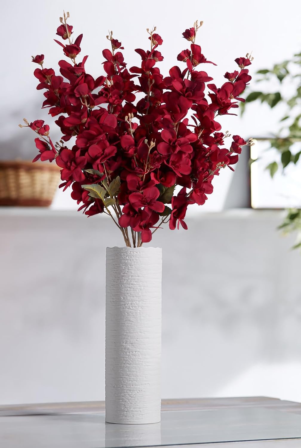 6PCS 35.43'' Red Delphinium Artificial Flower Faux Larkspur Silk Flowers Long Stem Blossoms Flowers for Tall Vase Floral Arrangements Home Table Wedding Decor(Red) - Image 7