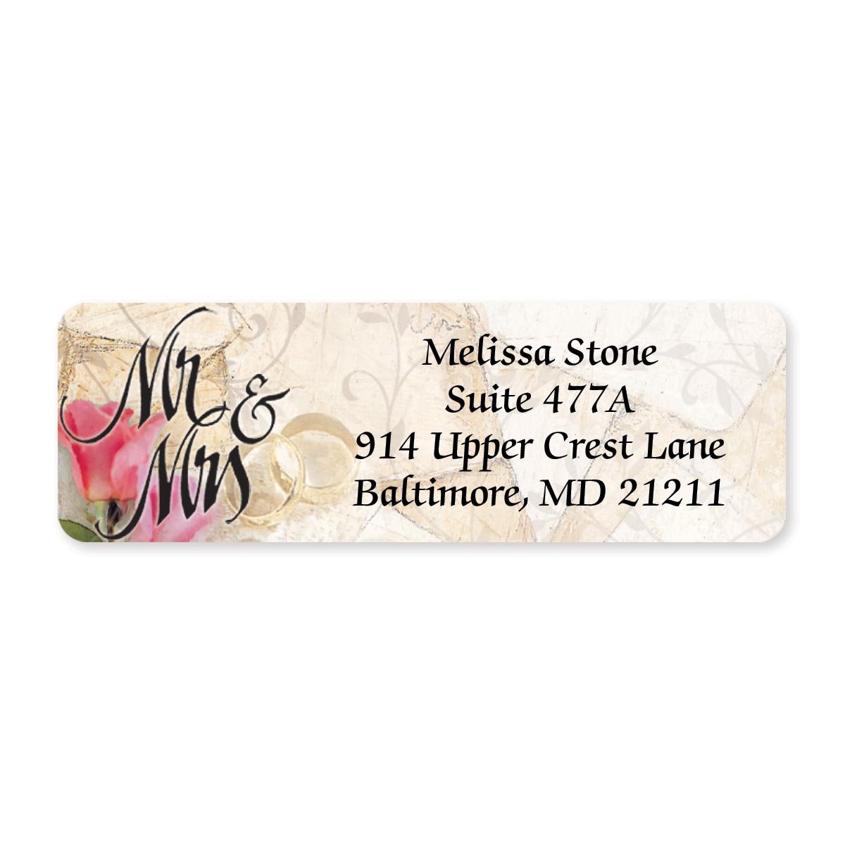 Mr. and Mrs. Romance Designer Rolled Address Labels - 250 Labels per Roll - 2 1/2 Inches Long x 3/4 Inch High - Elegant Plastic Dispenser Included