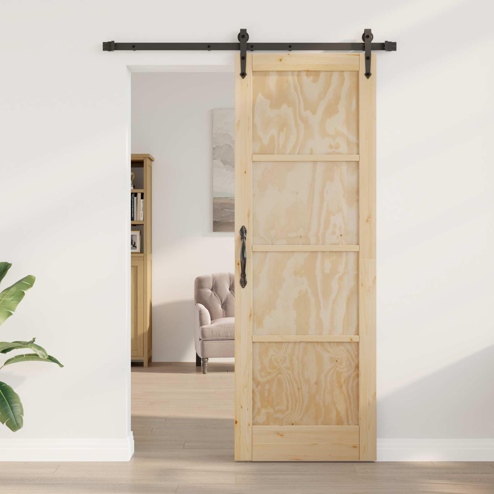 Puerta corredera ORKDAL pino macizo natural 73,5 x 211 cm Set | Puerta de madera de ahorro de espacio para dormitorio y sala de estar con sistema deslizante silencioso de acero resistente.