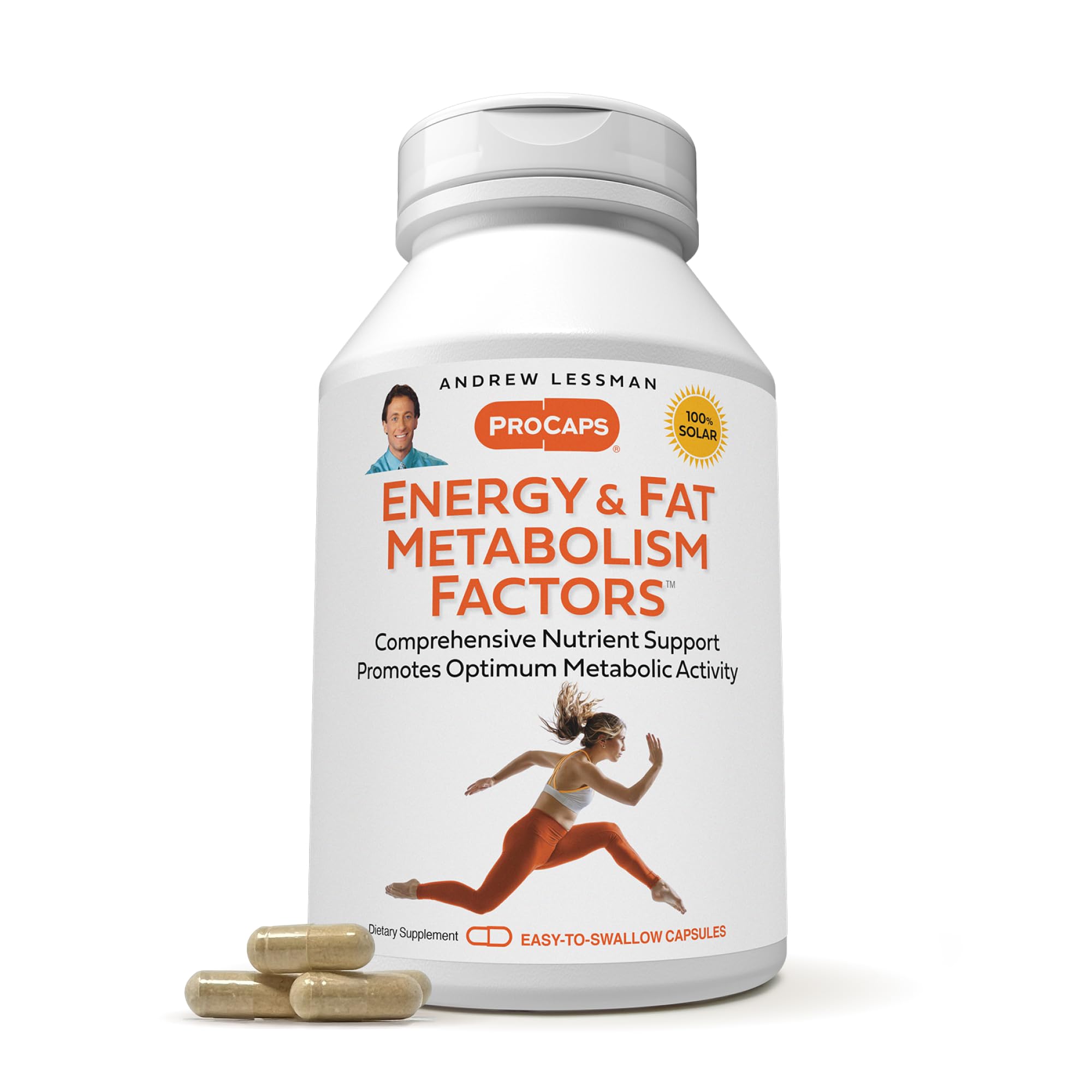 Energy and Fat Metabolism Factors 60 Capsules - Promotes Optimum Fat Burning and Energy Metabolism, with Carnitine, Green Tea, Guarana, Ginseng, B-Complex. Easy to Swallow Capsules