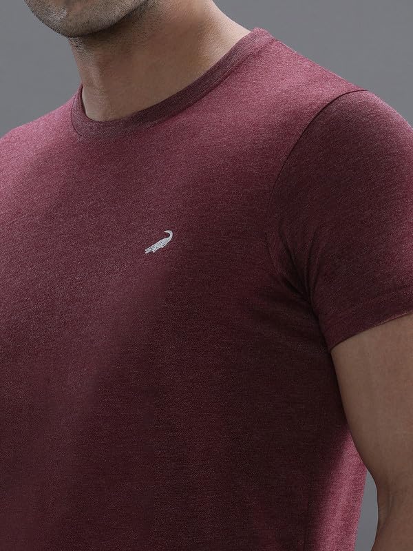 Image of CROCODILE Men Solid Sport Fit T Shirt | Round Neck | Short Sleeve | Regular Length | Basic Casual Pull On Topwear Grey Melange