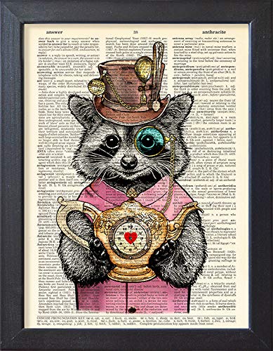 Raccoon Tea Time Print, Steampunk Animals in Top Hat Poster, Book Page Kitchen Wall Decor steampunk buy now online Raccoon Tea Time Print, Steampunk Animals in Top Hat Poster, Book Page Kitchen Wall Decor steampunk buy now online