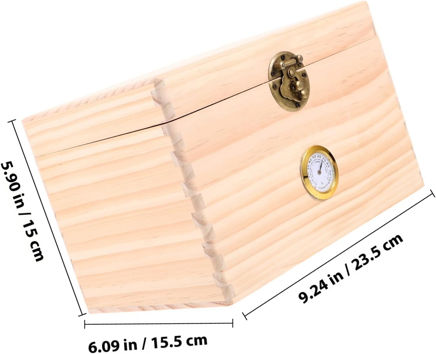 Wooden Tea Storage Box Organizer with Hygrometer Small Size Unpainted Wood Tea Holder Chest Kitchen Counter Organizer