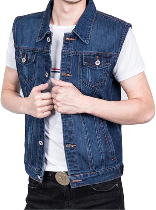 Amazon フッカツ ベスト メンズ ノースリーブ デニム ジャケット ストリート アウター ジージャン 軽量 スリム チョッキ カジュアル ダメージ ファッション 春 夏 大きいサイズ ブルーxl ベスト 通販