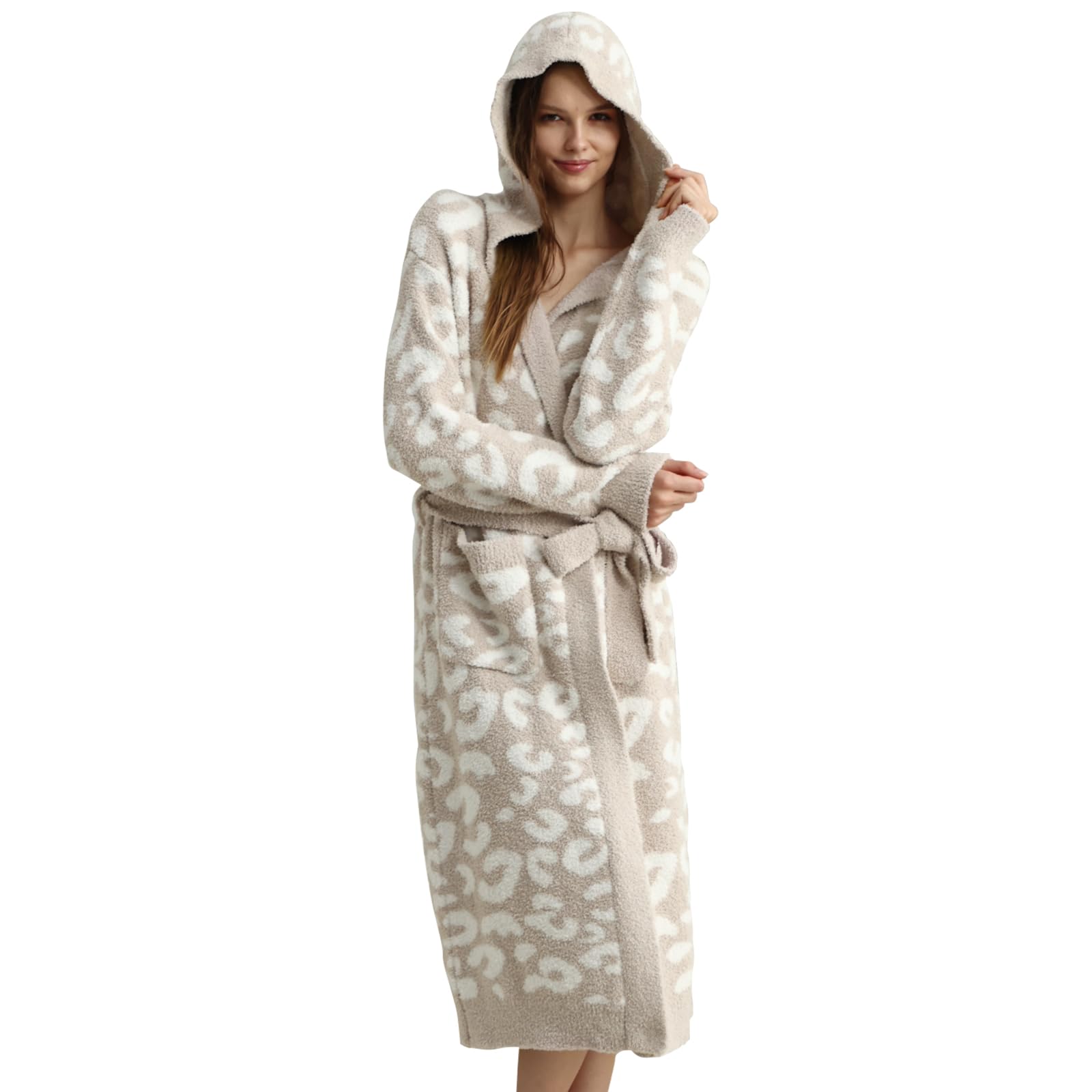 MH MYLUNE HOME Ultra Soft Robe With Pockets, Spa Bathrobe Loungewear Calf-Length, Plush Fuzzy Fluffy Wrap Robe for Women