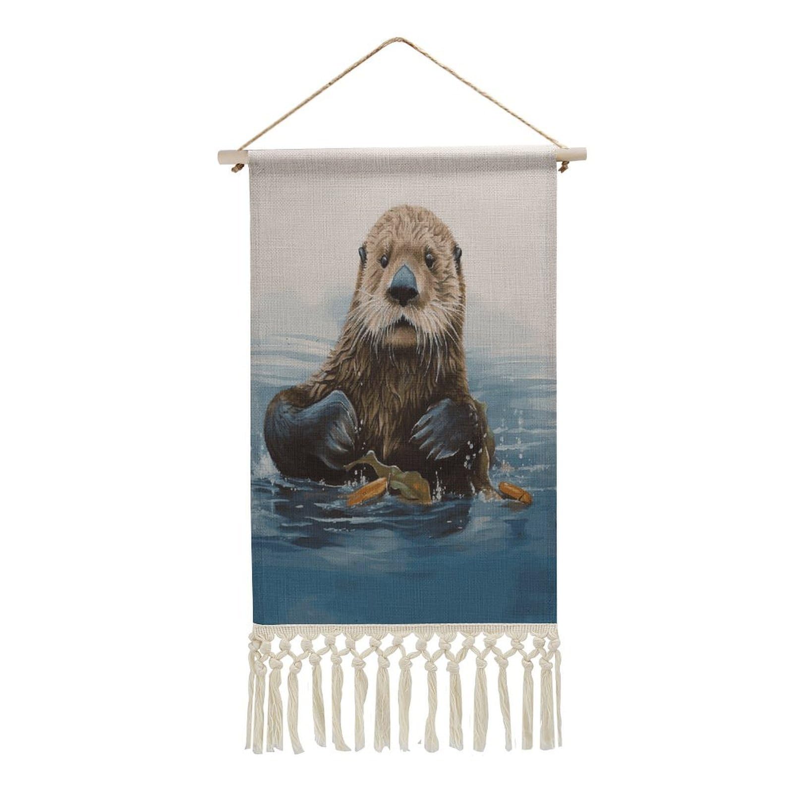 FekiLoot Sea Otter Wall Art Print Decor Art Tapestry with Tassel Cotton Linen Hanging Poster Vintage Aesthetic Wall Art Poster Rustic Wall Art Decor for Home Bedroom Living Room Office