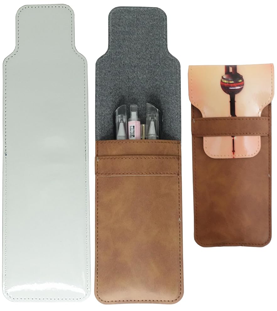 Yongkang Sublimation Pen Bag Pen Sleeve 3 Pieces (Blank Leather + Colored Leather) Capacity of 1-5 pens DIY Process (Brown)