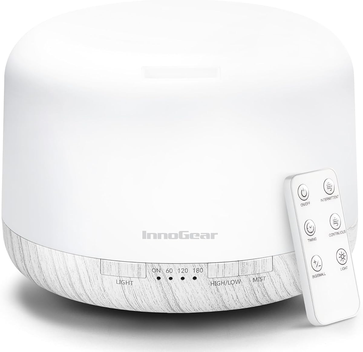 InnoGear Difusor de aceites esenciales de 500 ml para humidificador de niebla fría para el hogar B Blanco | Aromaterapia, Control Remoto, Ultrasónico, Funciona hasta 18hrs, Temporizador Ajustable, 7 Colores, Habitación Grande, Apagado Automático, Silencioso