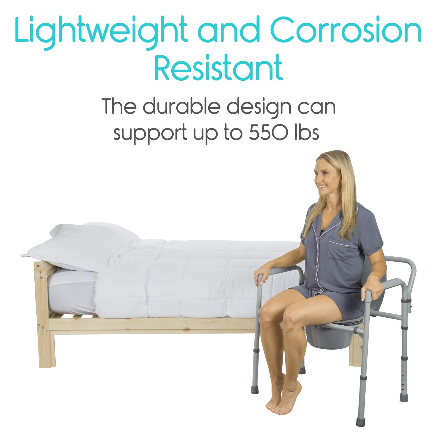 Vive Bariatric Bedside Commode 500 lb Capacity Folding 3n1 Toilet