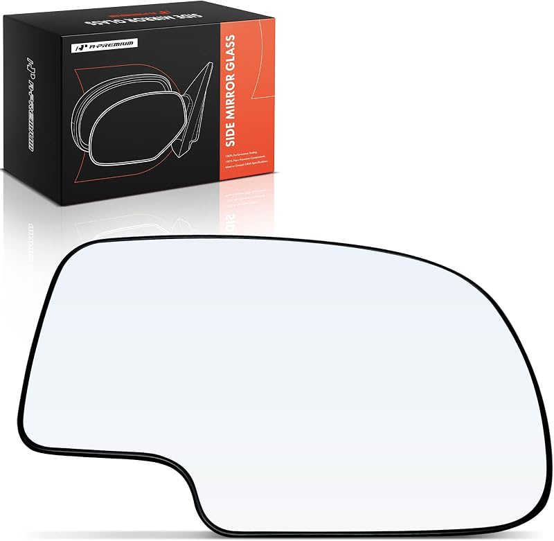 Vidro do espelho retrovisor externo direito A-Premium manual convexo sem aquecimento para Chevrolet, GMC e Cadillac – 1 unidade