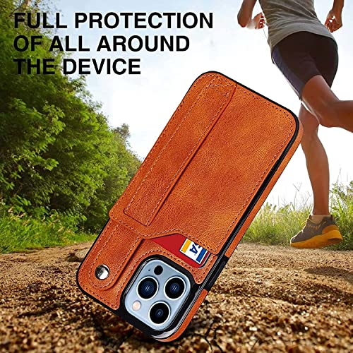 Étui portefeuille iPhone 13 Pro Max housse antichoc orange rabat porte-carte - 5