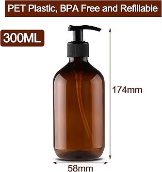 2Pcs 300ml/10oz Empty Plastic Pump Bottles , Refillable Lotion Shampoo Body Washing Cream Shower Gel Storage Holder Container Toiletries Liquid Dispenser (green+brown)