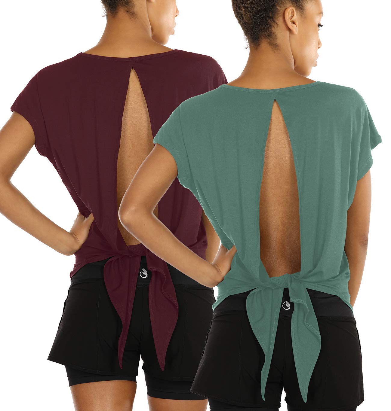 icyzone Women's Open Back Athletic T-Shirts for Workout Exercise Yoga
