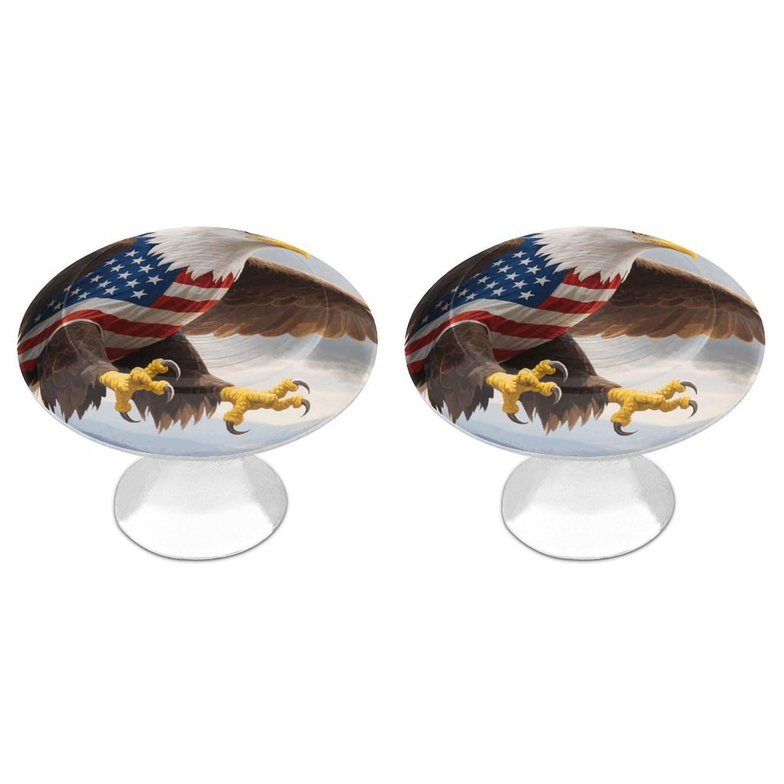 Fodpand White 2 Pack Cabinet Knobs 1.1 Inch Single Hole Drawer Pulls Handles Decorative American Eagle Flag Furniture Knobs For Dresser Kitchen Bathroom Cupboard Wardrobe Vanity Closet Door Hardware