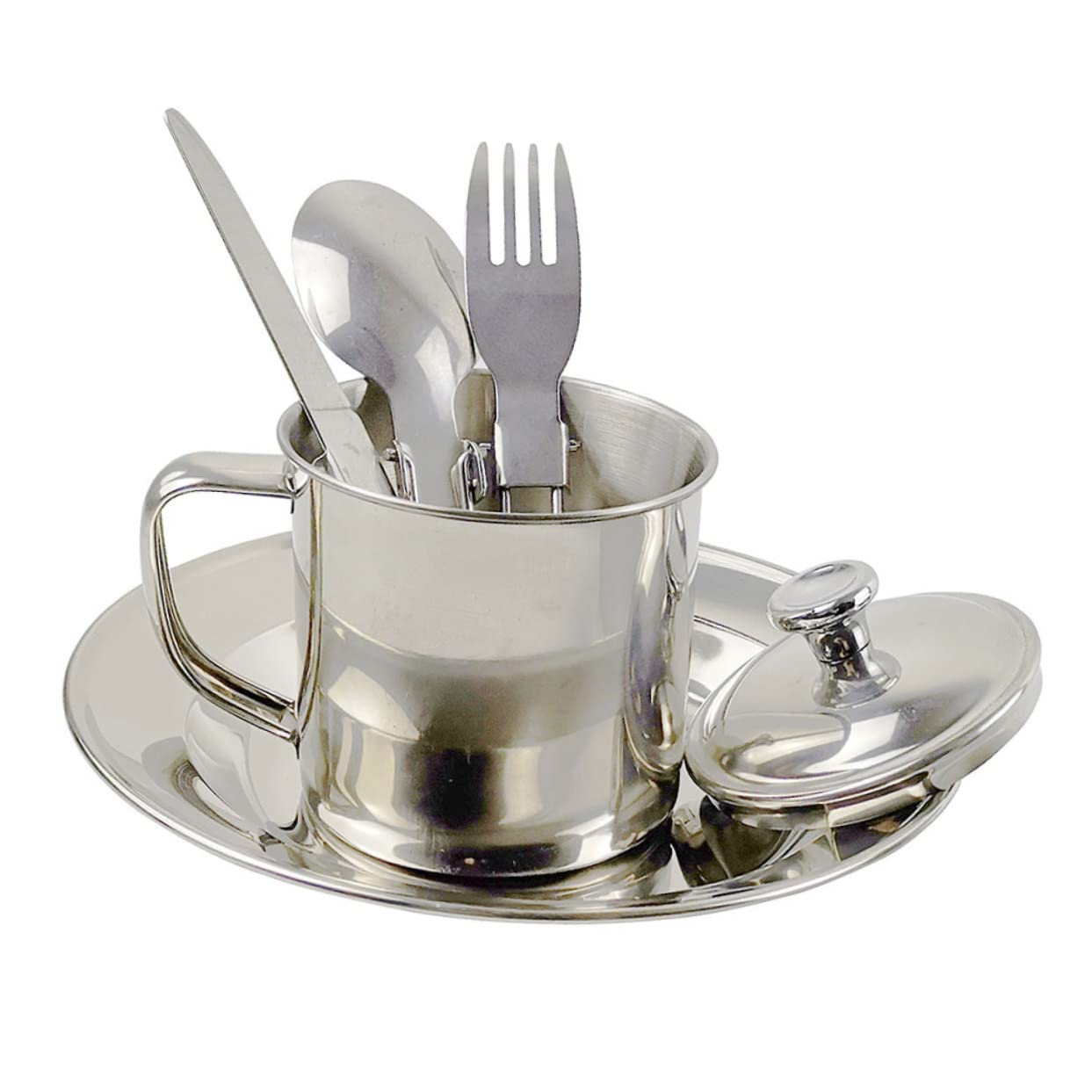 DECHOUS 1 Set Stainless Steel Camping Cookware Set for People Portable Picnic Tableware Combination Durable and Ergonomic Design for Outdoor Activities Present Choice