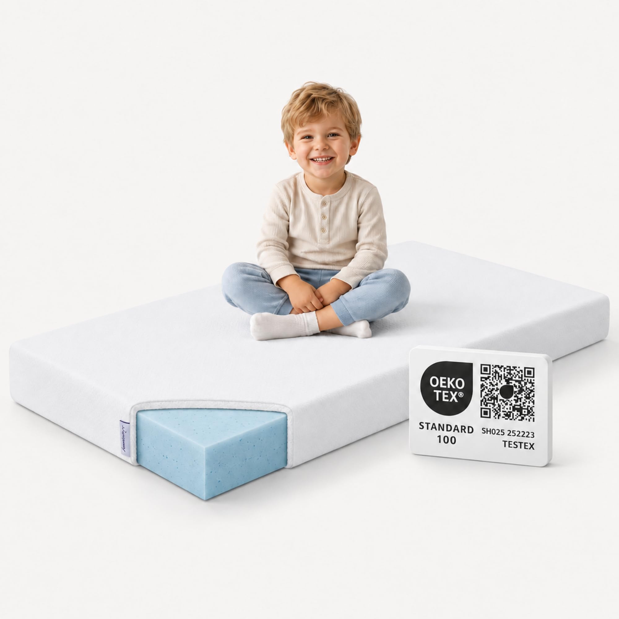 Arensberger Materasso per bambini Nora | 80 x 160 cm altezza 12 cm | Rivestimento lavabile e rimovibile | Schiuma gel elastica | Materasso per ragazzi anallergico, rivestimento premium