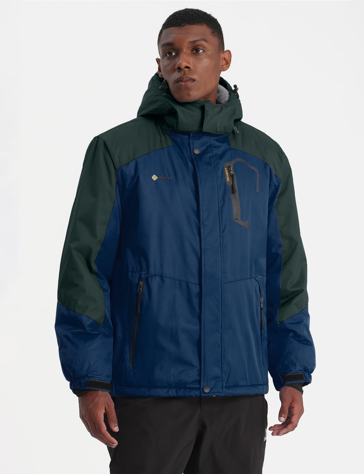 GEMYSE Uomo Giacca da Sci impermeabile montagna Giacche Pile invernale antivento Cappotto con Cappuccio