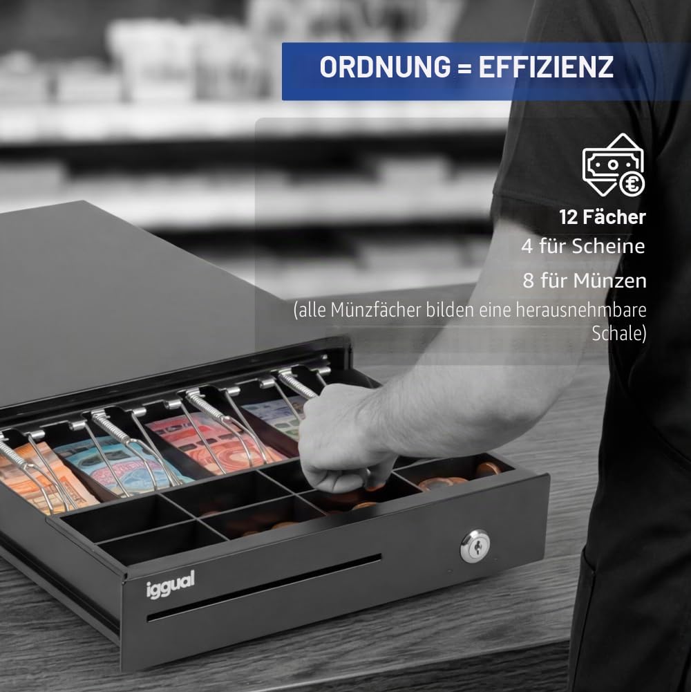 iggual Kassenschublade IRON-15 Geldbox Stahl Kunststoff Schwarz 37 x