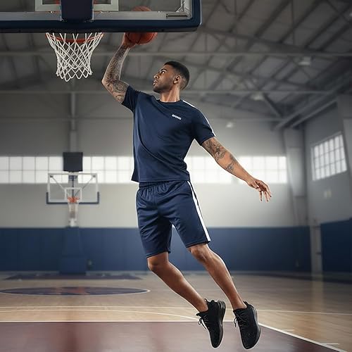 Miniatura 3 de RPOVIG Conjunto de entrenamiento de camisas, pantalones cortos paquete de 3 unidades de ropa para hombre, conjunto corto, gimnasio, atletismo,