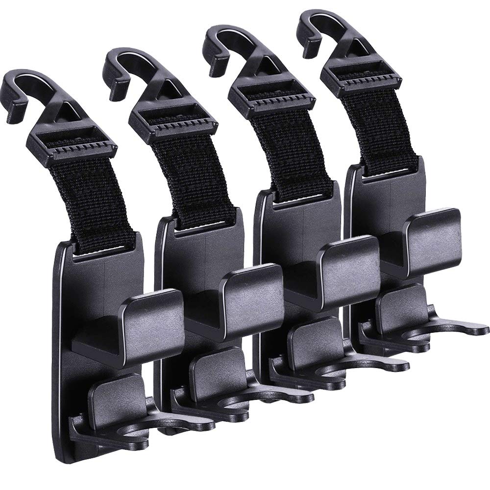 KOOPAO Car Seat Headrest Hook, 4 Pack Universal Car Storage Headrest Hanger Holder Hooks, Vehicle Strong and Durable Backseat Hanger for Handbag Purse