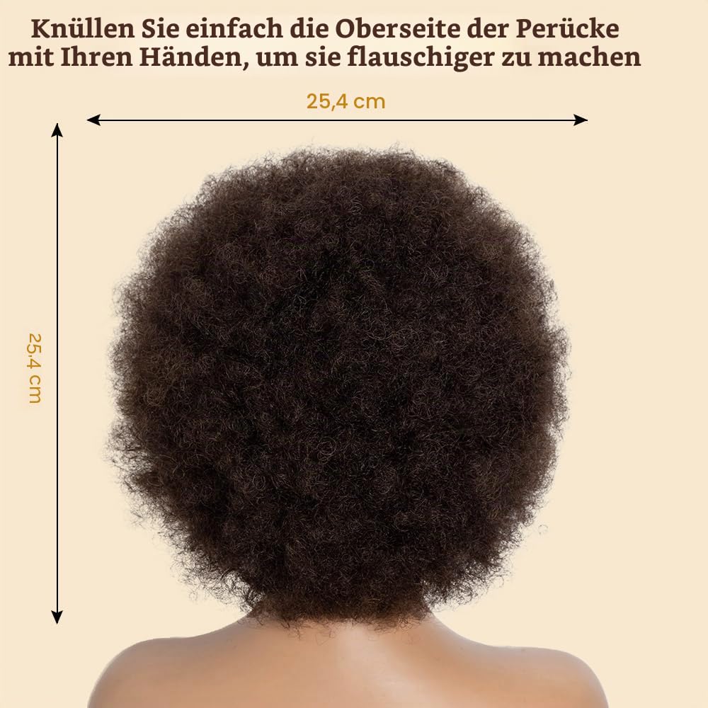 Afro Echthaar Perücke Damen Human Hair Wigs for Black Women Kinky Curly Short Glueless Wig (2, 10 inches)
