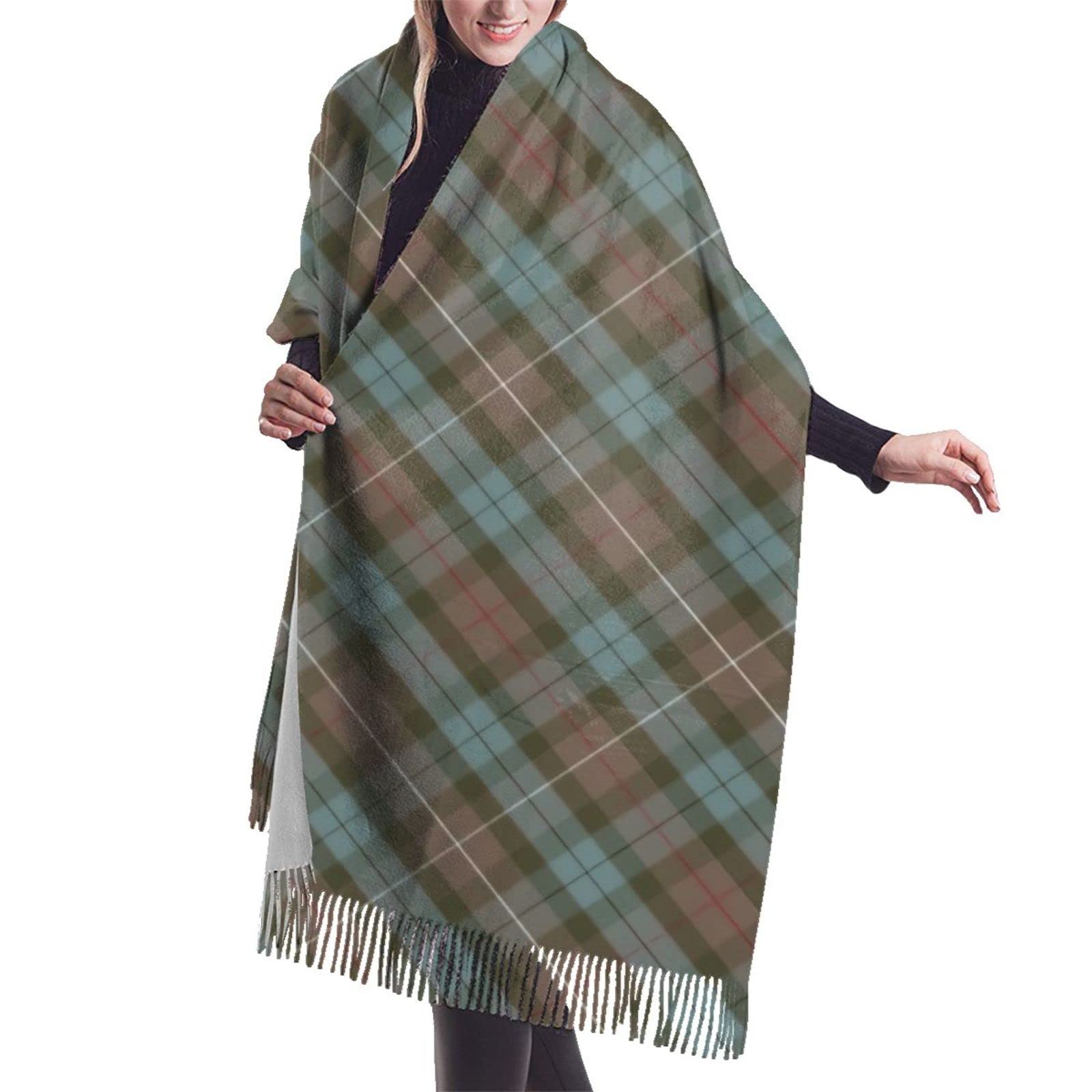 FJQWKLF Clan Fraser Hunting Tartan Weathered - Rotated Women Blanket Scarf Long Shawl Cashmere Feel Shawl Wrap Winter Warm Scarf 77x27inch