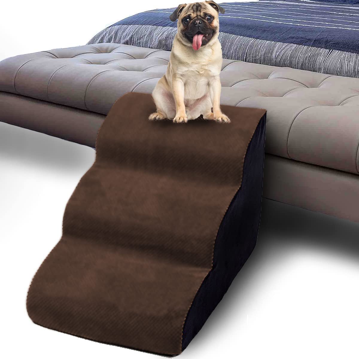 SKADE 3 Tiers Foam Dog Ramps/Steps,15.7 inch High,Non-Slip Dog Stairs,Dog Ramp,Soft Foam Dog Ladder,Best for Dogs Injured,Older Cats,Pets with Joint Pain (Brown)