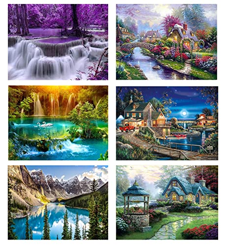 6 Pack Paint By Numbers Kits For Adults,Landscape Waterfall Easy Diy Paint By Numbers For Beginner, Acrylic Watercolor Paint By Number For Kids, Perfect For Gift And Home Decor,11.8 X 15.75 Inch #TOP4