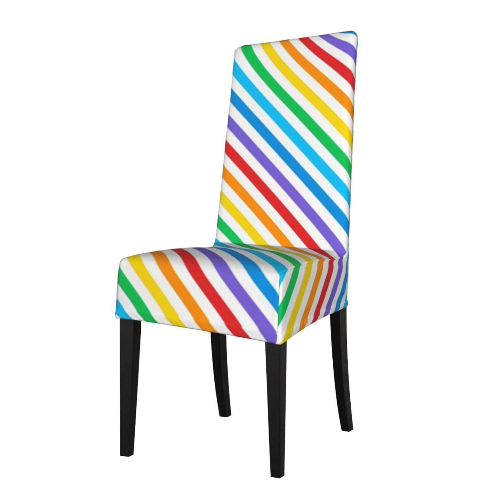 LKYMOH Rainbow And White Stripes, Chair Covers Stretch Chair Slipcovers for Dining Room, for Party Pet Protection Universal Fit Soft Polyester