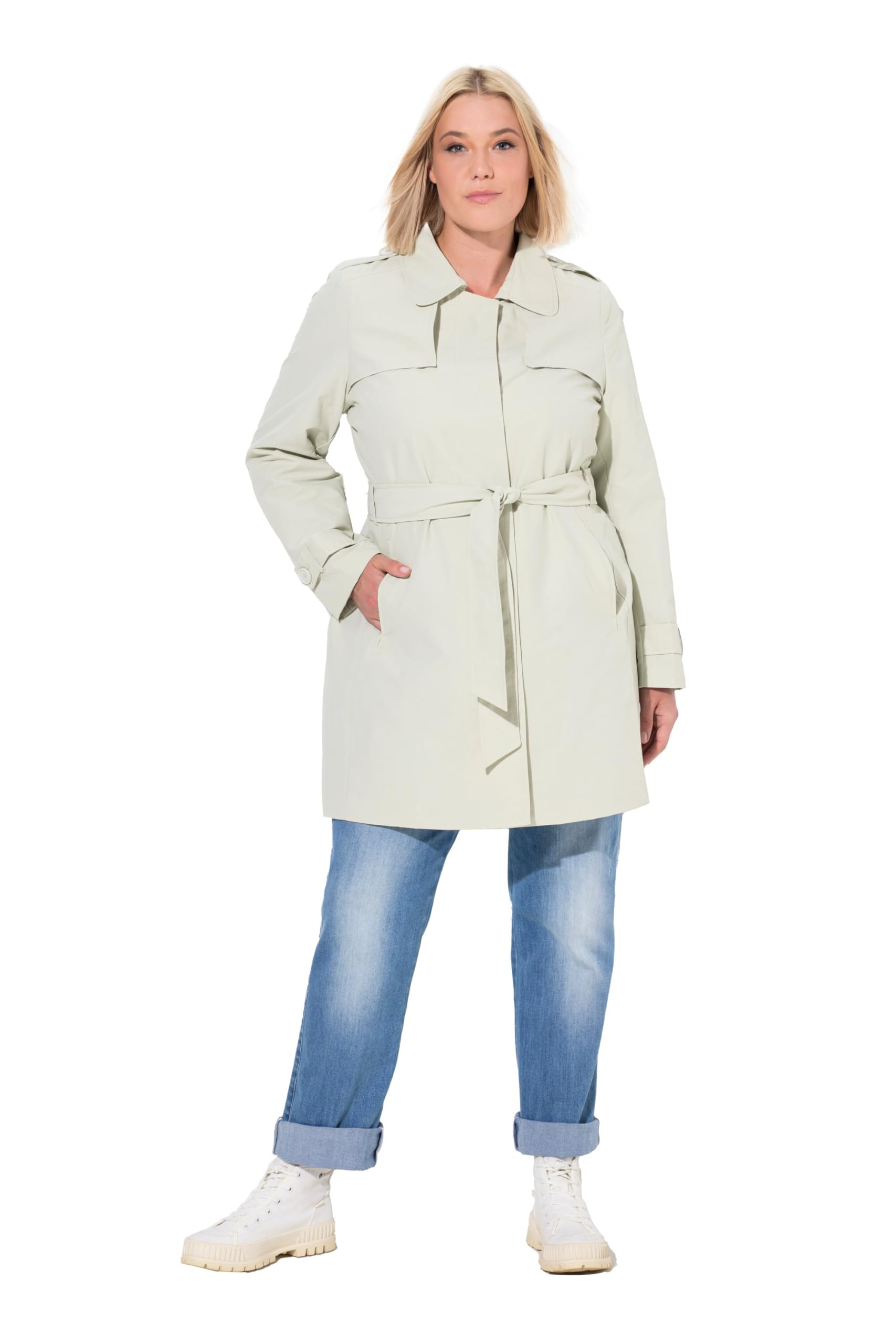 Ulla Popken Damen große Größen Übergrößen Plus Size Trenchcoat, A-Linie, Hemdkragen, Bindegürtel 816108